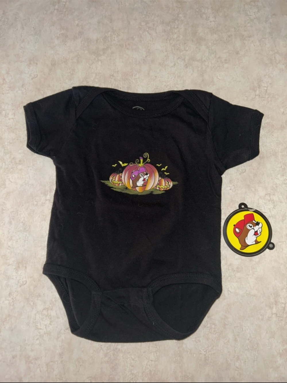 Black Baby Bodysuit with Pumpkin Pup Graphic